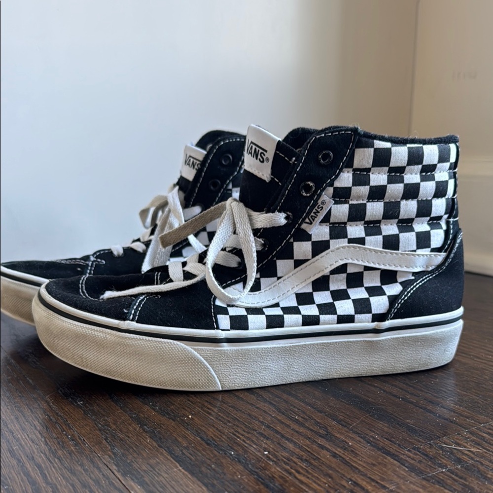 Vans Kids Black and White Checkered High-Top Sneakers, size US 5.0